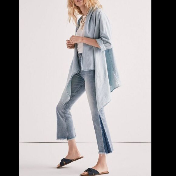 Lucky brand Hemp Boho Blue Cotton Blend knotted drape Swim open Topper Jacket S - Picture 1 of 7